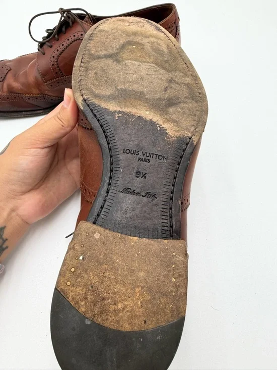 Louis Vuitton Dress Shoes Mens 9.5 Brown Leather Brogue Italy Lace Up - Picture 7 of 16